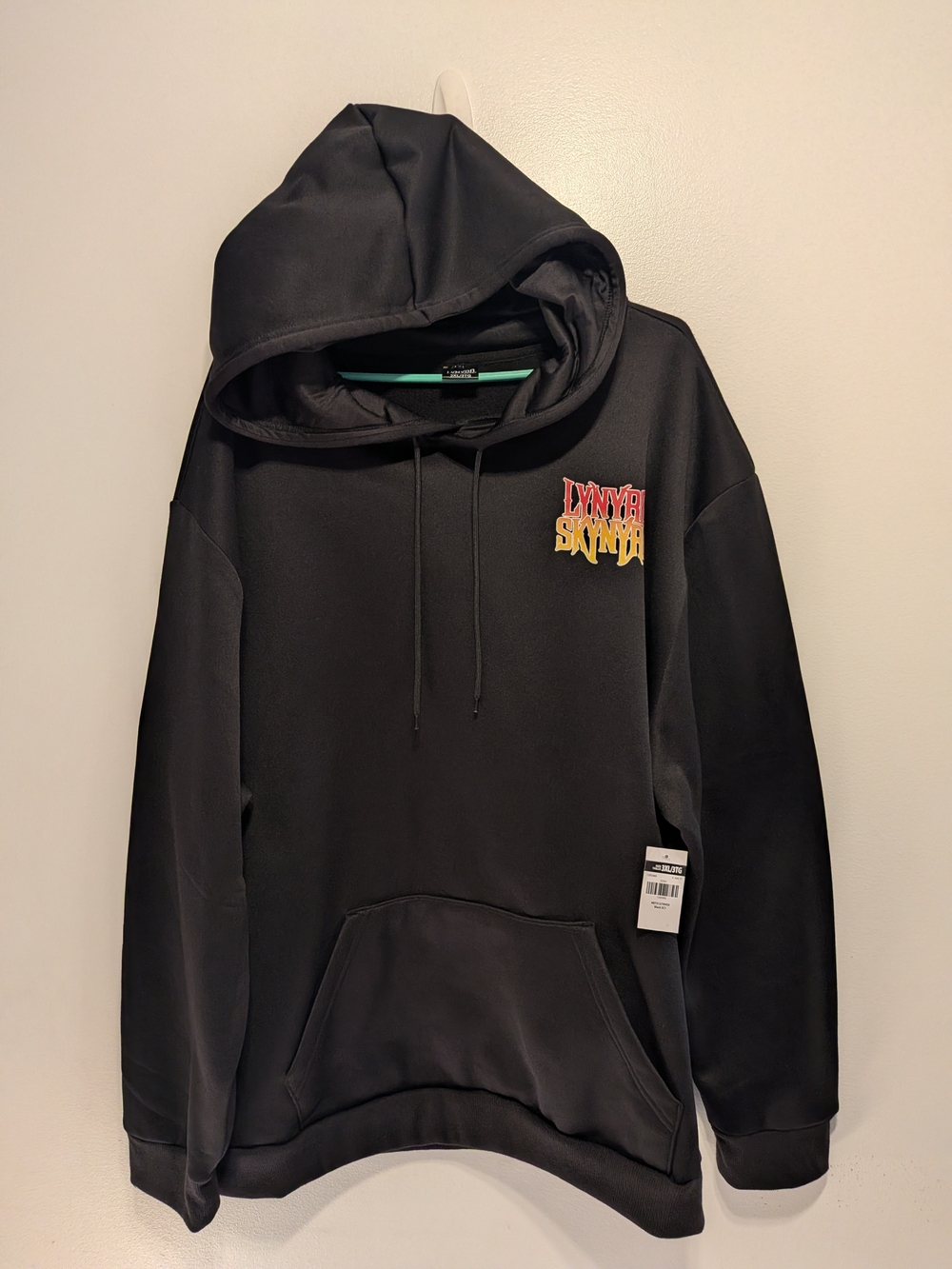 Black Pullover Hoodie with Small Multicolor Chest Logo - Unbranded